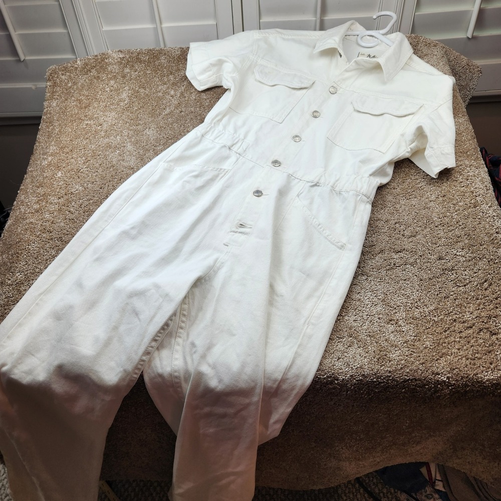 We The Free‎ Free People White Denim Utility Jumpsuit Boiler Suit Size Medium